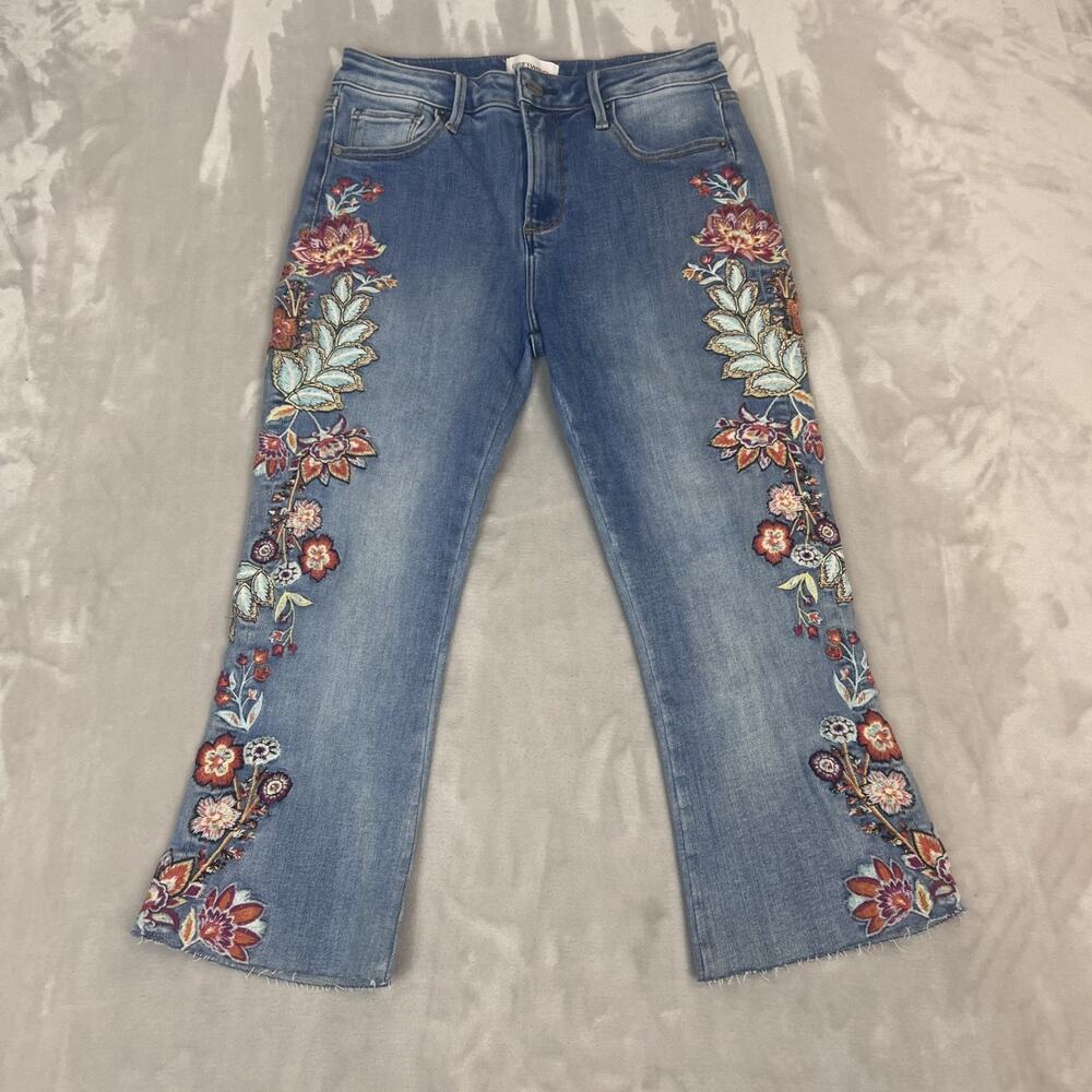 DRIFTWOOD Blue Jeans with Multicolor Floral Embroidery